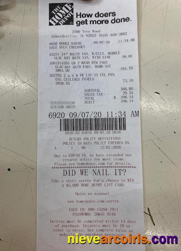 The home depot receipt